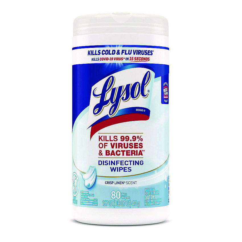 Lysol&reg; Disinfecting Wipes Canister, Crisp Linen Scent, 80 Wipes (89346)