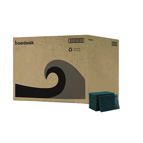 Boardwalk&reg; Heavy-Duty Scour Pads, Green, 6" x 9", 15 Pads/Carton (BWK186)