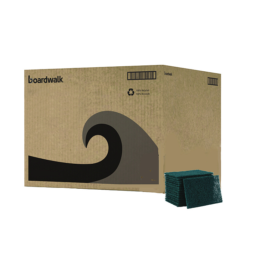 Boardwalk&reg; Heavy-Duty Scour Pads, Green, 6" x 9", 15 Pads/Carton (BWK186)