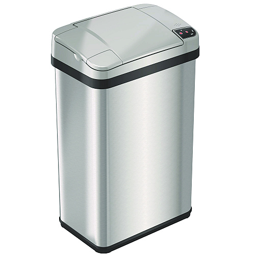HLS Commercial Rectangular Sensor Trash Can, 4 gal, Plastic/Stainless Steel, Silver (HLS04SS)