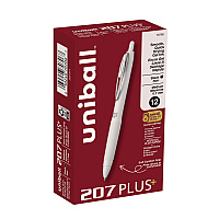 uni-ball 207 Plus+ Gel Pen, Retractable, Medium 0.7 mm, Black Ink, White Barrel, Dozen (70706)