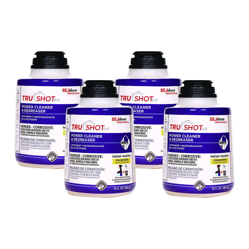 SC Johnson Professional TruShot 2.0 Power Cleaner, Clean Fresh Scent, 10 oz Cartridge, 4/Carton Concentrate - 10 fl oz (0.3 quart) - Clean Fresh Scent - Butyl-free - Purple Cartridge - 4 / Carton (315386)