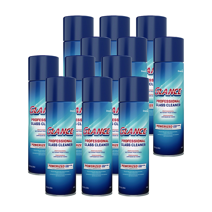 Diversey Glance Powerized Glass and Surface Cleaner, Ammonia Scent, 19 oz Aerosol Spray, 12/Carton (101109731)