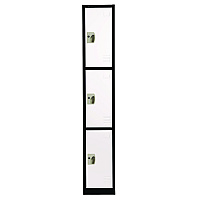 AdirOffice Steel Storage Locker, 3 Compartment, 12 x 12 x 72, Black Body/White Doors (I629203BW)