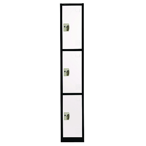 AdirOffice Steel Storage Locker, 3 Compartment, 12 x 12 x 72, Black Body/White Doors (I629203BW)