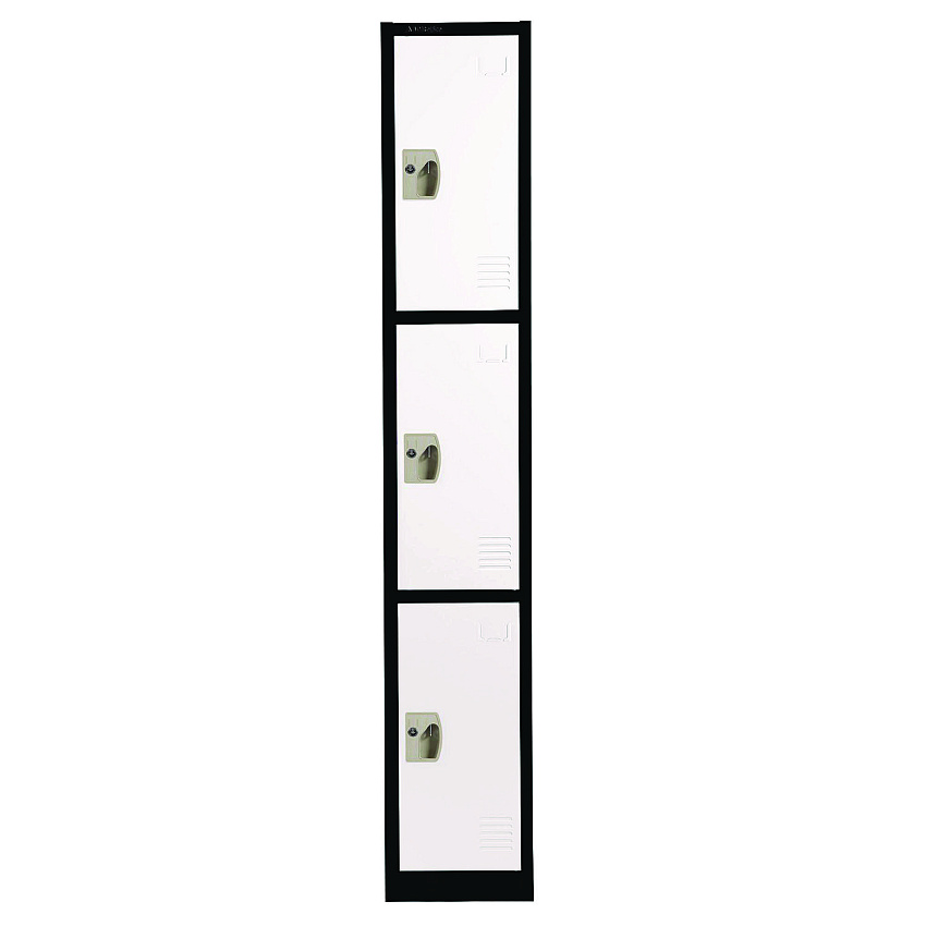 AdirOffice Steel Storage Locker, 3 Compartment, 12 x 12 x 72, Black Body/White Doors (I629203BW)