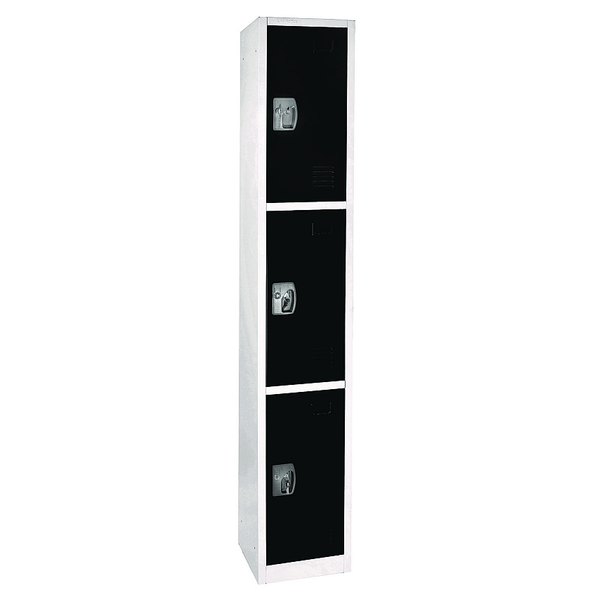 AdirOffice Steel Storage Locker, 3 Compartment, 12 x 12 x 72, Black (I629203BLK)