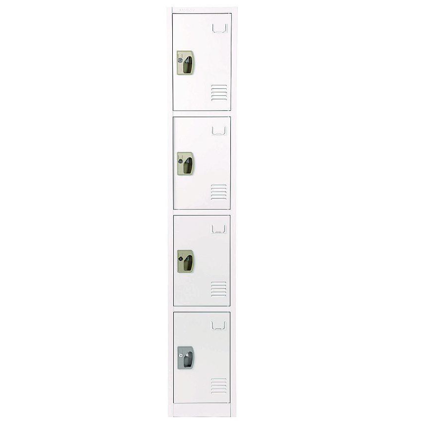AdirOffice Steel Storage Locker, 4 Compartment, 12 x 12 x 72, White (I629204WHI)