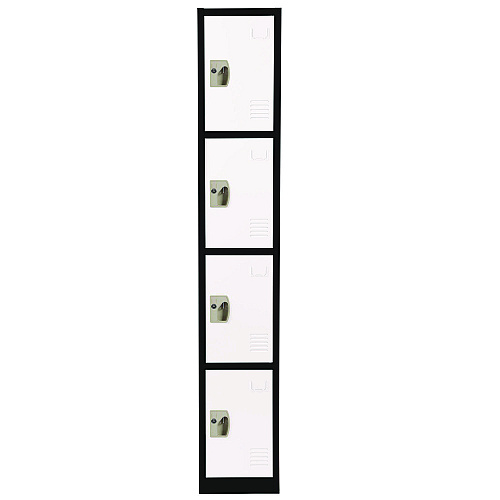 AdirOffice Steel Storage Locker, 4 Compartment, 12 x 12 x 72, Black Body/White Doors (I629204BW)
