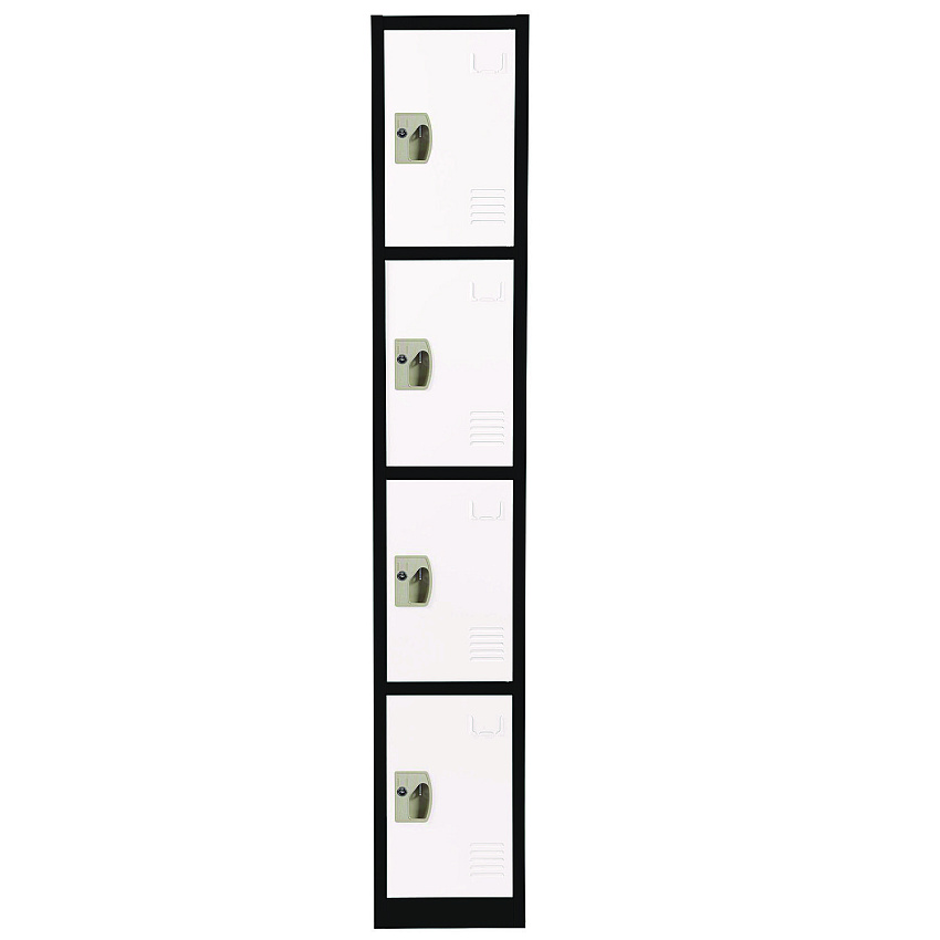 AdirOffice Steel Storage Locker, 4 Compartment, 12 x 12 x 72, Black Body/White Doors (I629204BW)