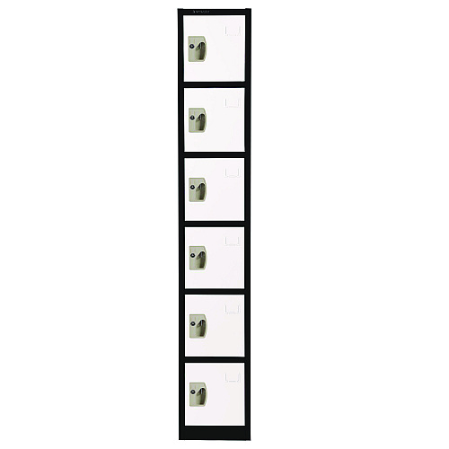 AdirOffice Steel Storage Locker, 6 Compartment, 12 x 12 x 72, Black Body/White Doors (I629206BW)