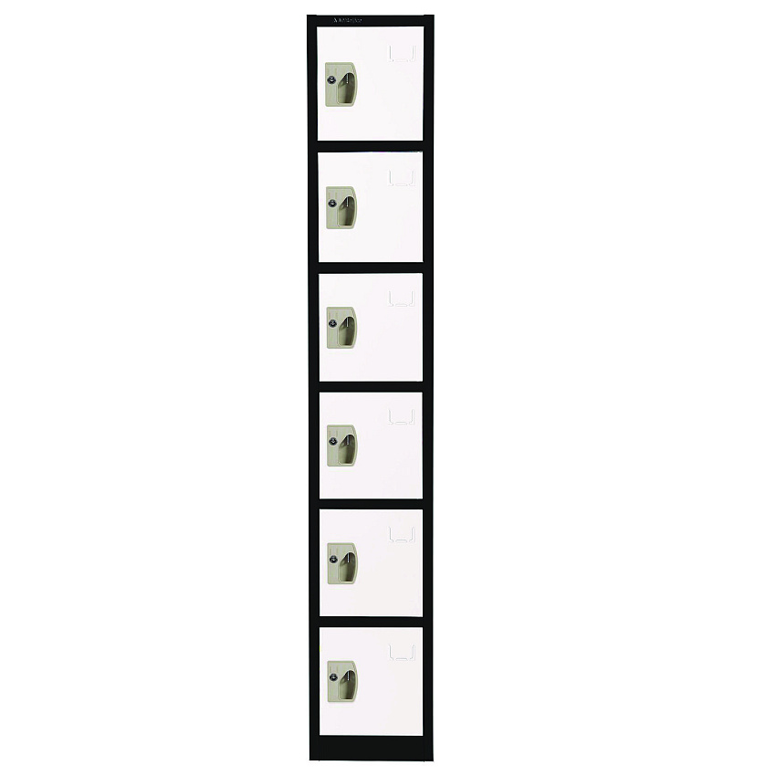 AdirOffice Steel Storage Locker, 6 Compartment, 12 x 12 x 72, Black Body/White Doors (I629206BW)