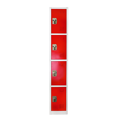AdirOffice Steel Storage Locker, 4 Compartment, 12 x 12 x 72, Red (I629204RED)