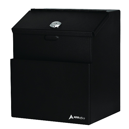AdirOffice Wall Mountable Steel Suggestion Secure Drop Box with Key, 7 x 6 x 8.5, Stainless Steel 304, Black (I63101BLK)