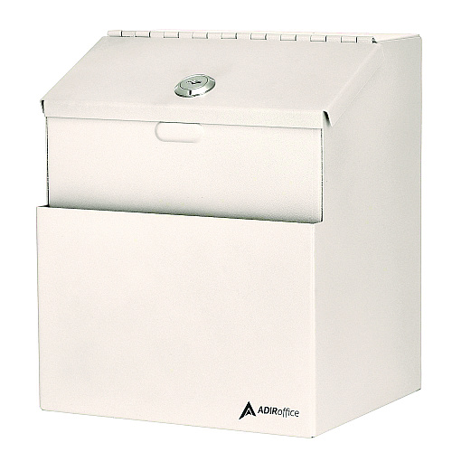 AdirOffice Wall Mountable Steel Suggestion Secure Drop Box with Key, 7 x 6 x 8.5, Stainless Steel 304, White (I63101WHI)