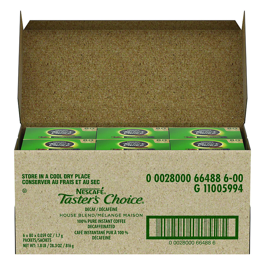 Nescaf Taster's Choice Stick Pack, Decaf, 0.06oz, 80/Box, 6 Boxes/Carton (66488CT)