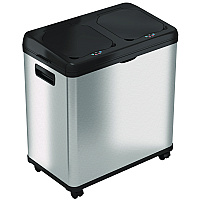 HLS Commercial Dual Compartment Sensor Recycle Bin and Trash Can with Wheels, 16 gal, Plastic/Stainless Steel, Silver/Black (HLS16DCSS)
