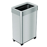 HLS Commercial Open Top Trash Can with Wheels, Rectangular, 16 gal, Plastic/Stainless Steel, Silver (HLS16UOTM)