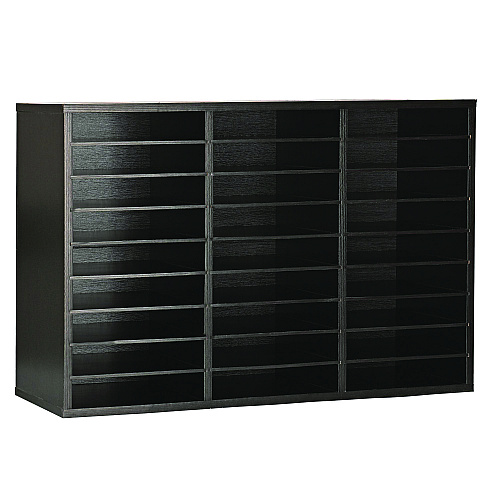 AdirOffice Wooden 27 Compartment Literature Organizer, 27 Sections, Letter Size, 31.49 x 11.81 x 21.65, Black (IOF20101BLK)