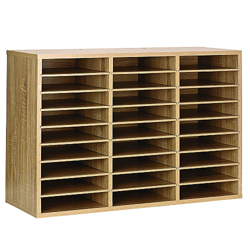 AdirOffice Wooden 27 Compartment Literature Organizer, 27 Sections, Letter Size, 31.49 x 11.81 x 21.65, Medium Oak (IOF20101MEO)