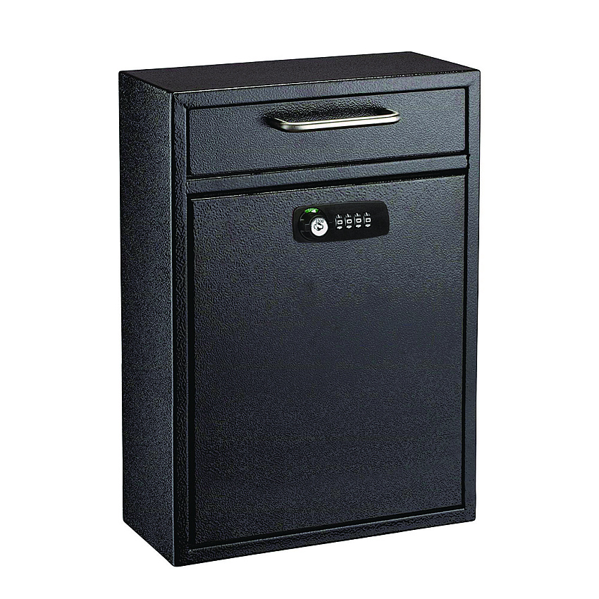 AdirOffice Large Secure Drop Box Wall Mounted Locking Mail Box with Key and Combination lock, 11.2 x 4.7 x 16.2, Black (I63104BLKKC)