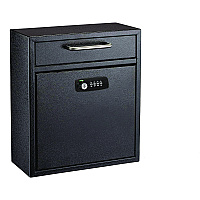 AdirOffice Medium Secure Drop Box Wall Mounted Locking Mail Box with Key and Combination Lock, 10.51 x 4.72 x 12, Black (I63105BLKKC)