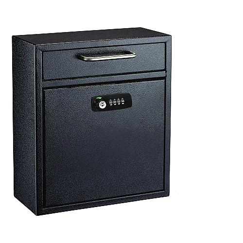 AdirOffice Medium Secure Drop Box Wall Mounted Locking Mail Box with Key and Combination Lock, 10.51 x 4.72 x 12, Black (I63105BLKKC)