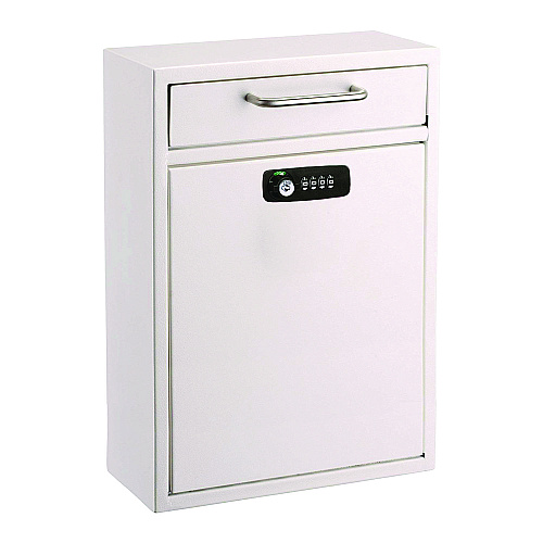 AdirOffice Large Secure Drop Box Wall Mounted Locking Mail Box with Key and Combination lock, 11.2 x 4.7 x 16.2, White (I63104WHIKC)