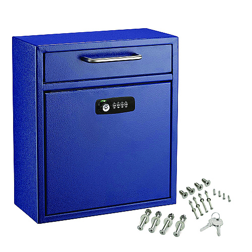 AdirOffice Medium Secure Drop Box Wall Mounted Locking Mail Box with Key and Combination Lock, 10.51 x 4.72 x 12, Blue (I63105BLUKC)