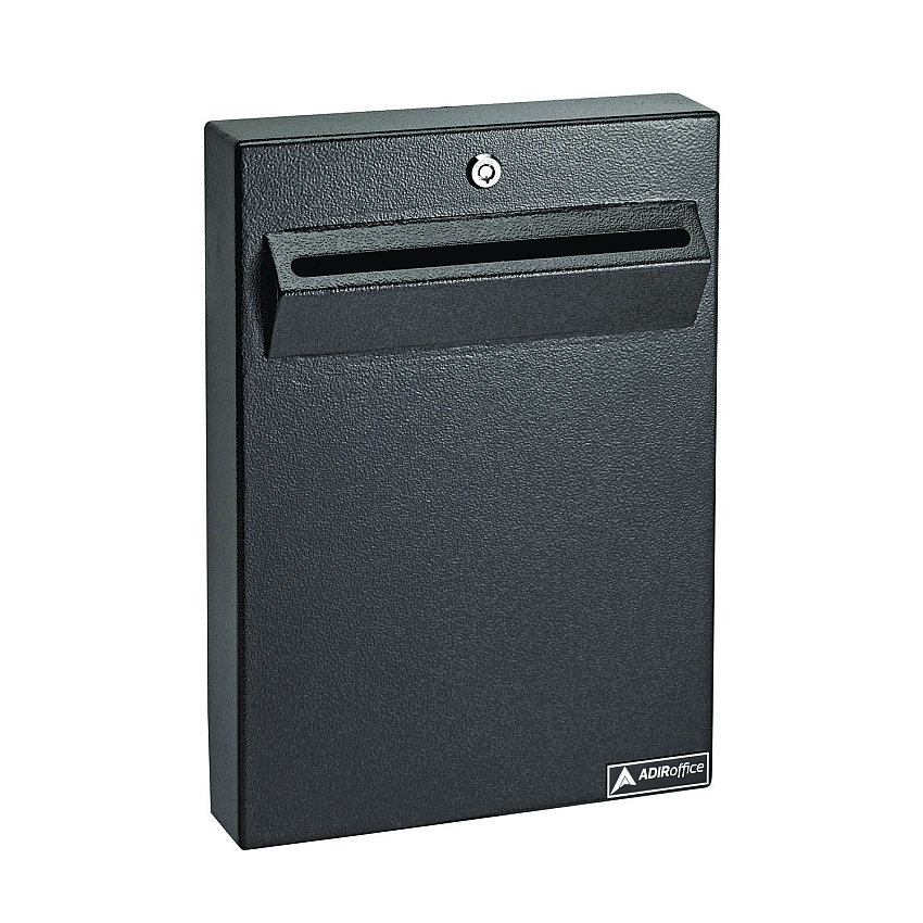 AdirOffice Large Wall Mounted Weatherproof Steel Secure Drop Box, 11 x 2.4 x 16, Black (I63114BLK)