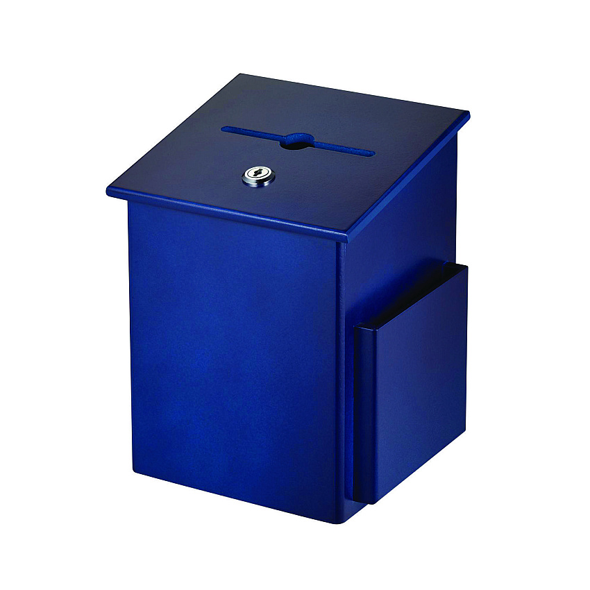 AdirOffice Squared Wood Locking Suggestion Box, 7.25 x 7.5 x 10, Medium Density Fiberboard, Blue (I63201BLU)