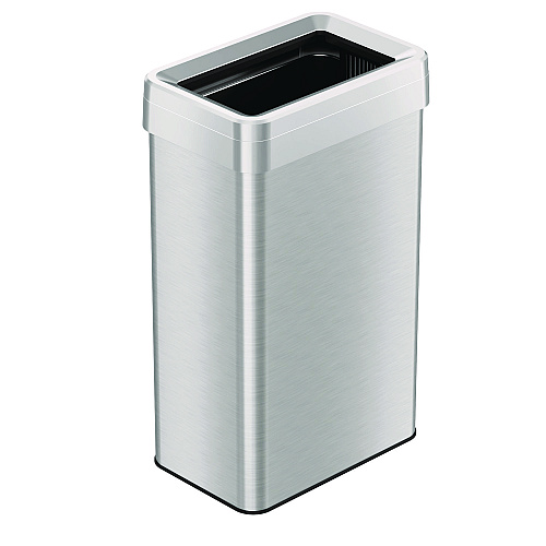 HLS Commercial Open Top Trash Can, Rectangular, 18 gal, Plastic/Stainless Steel, Silver (HLS18UOT)