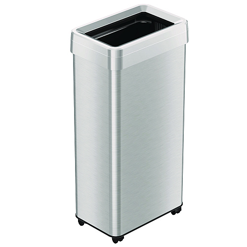 HLS Commercial Open Top Trash Can with Wheels, 21 gal, Plastic/Stainless Steel, Silver (HLS21UOTM)