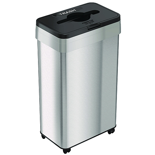 HLS Commercial Open Top Trash Bin with Wheels and Color-Coded Lid, 21 gal, Plastic/Stainless Steel, Silver/Black (HLS21UOTMTRS)