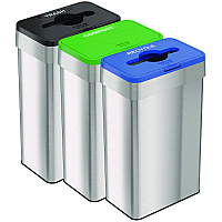 HLS Commercial Open Top Trash Can/Recycle Bin/Compost Bin w/Color-Coded Lids Set, 21 gal, Plastic/Stainless Steel, Silver/Black/Blue/Green (HLS21UOTTRIO)