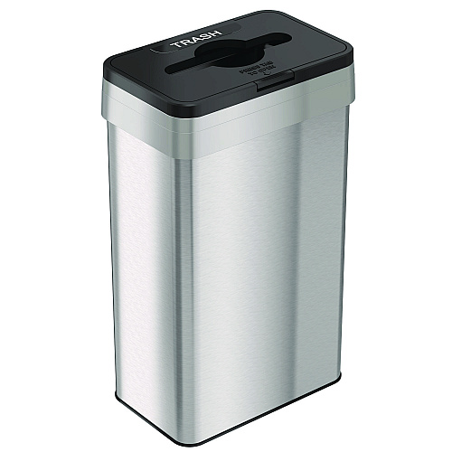 HLS Commercial Open Top Trash Can with Color-Coded Lid, 21 gal, Plastic/Stainless Steel, Silver/Black (HLS21UOTTRS)