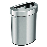 HLS Commercial Open Top Trash Can, Half-Round, 18 gal, Plastic/Stainless Steel, Silver (HLS18DOT)