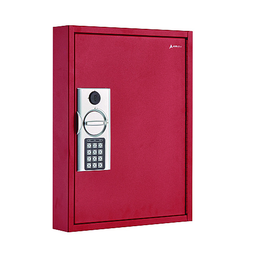 AdirOffice Steel Digital Lock Key Cabinet, 60-Key, 13 x 2.6 x 17, Stainless Steel 304, Red (I68060RED)