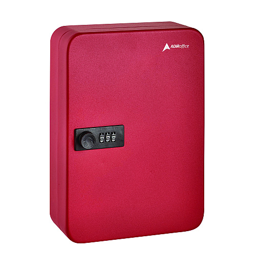 AdirOffice Steel Heavy-Duty Key Cabinet with Combination Lock, 48-Key, 7.1 x 3 x 10, Stainless Steel 304, Red (I68248RED)