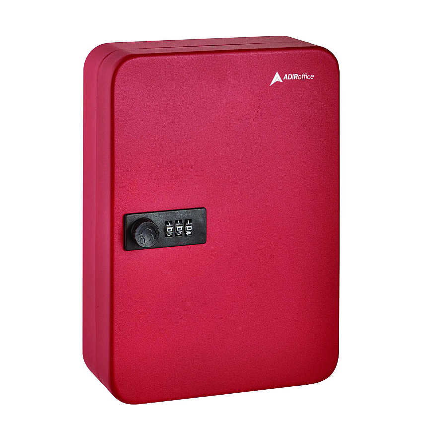 AdirOffice Steel Heavy-Duty Key Cabinet with Combination Lock, 48-Key, 7.1 x 3 x 10, Stainless Steel 304, Red (I68248RED)