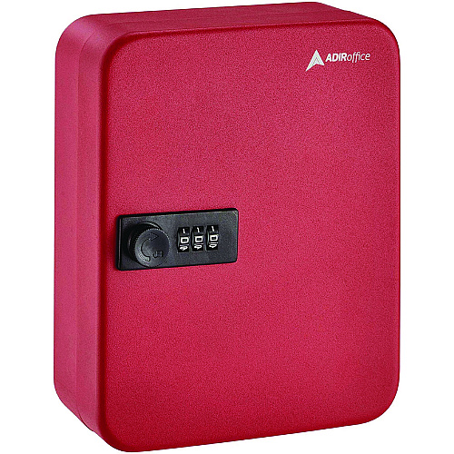 AdirOffice Steel Heavy-Duty Key Cabinet with Combination Lock, 30-Key, 6.4 x 3 x 8, Stainless Steel 304, Red (I68230RED)