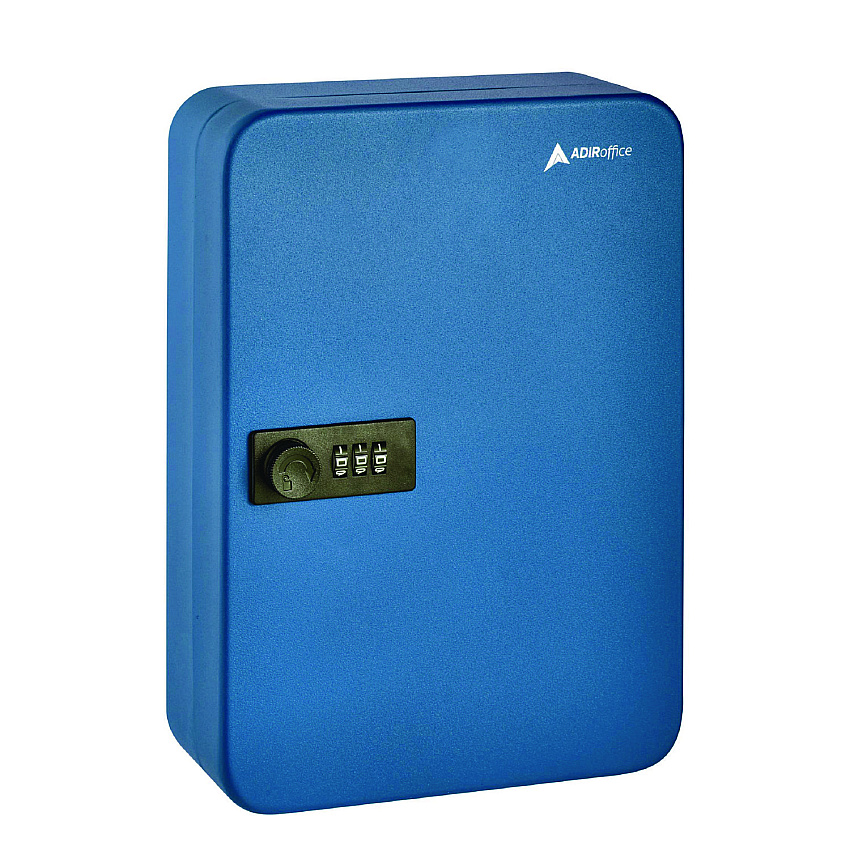 AdirOffice Steel Heavy-Duty Key Cabinet with Combination Lock, 48-Key, 7.1 x 3 x 10, Stainless Steel 304, Blue (I68248BLU)