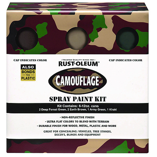 Rust-Oleum Camouflage 2X Ultra Cover Assorted Spray Paint Kit, Assorted Colors, 12 oz Aerosol Can, 6/Carton (269038)