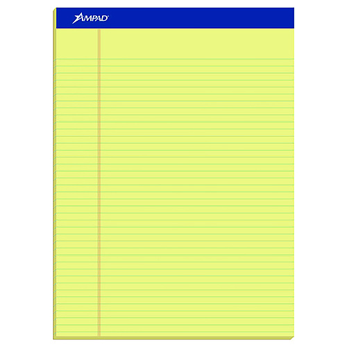 Ampad Perforated Writing Pads, Narrow Rule, 50 Canary-Yellow 8.5 x 11.75 Sheets, Dozen (20222)