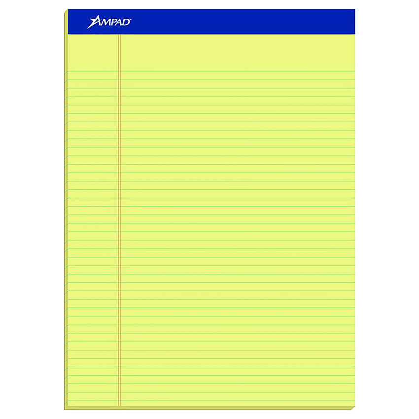 Ampad Perforated Writing Pads, Narrow Rule, 50 Canary-Yellow 8.5 x 11.75 Sheets, Dozen (20222)