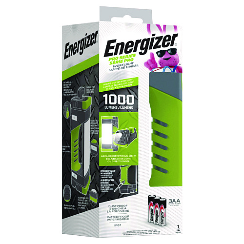Energizer Pro Series Work Light, Rechargeable Lithium Ion/3 AA Batteries (Included), Gray/Green (ENYPWL31)