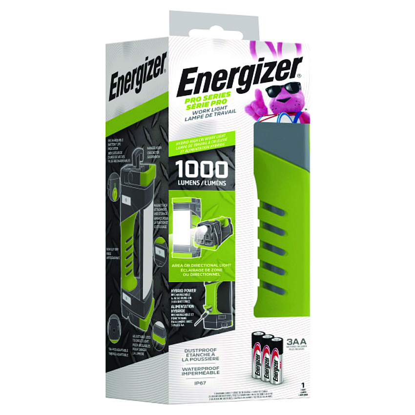 Energizer Pro Series Work Light, Rechargeable Lithium Ion/3 AA Batteries (Included), Gray/Green (ENYPWL31)