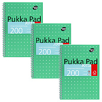 PUKKA PAD B5 Size Notebook, 1 -Subject, Medium/College Rule, Green Cover, (100) 9.8 x 6.9 Sheets, 3/Pack (8520MET)