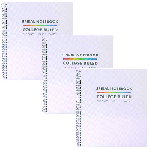 PUKKA PAD Letter Size Notebook, 1-Subject, Medium/College Rule, White Cover, (80) 11 x 8.5 Sheets, 3/Pack (9758BAS)