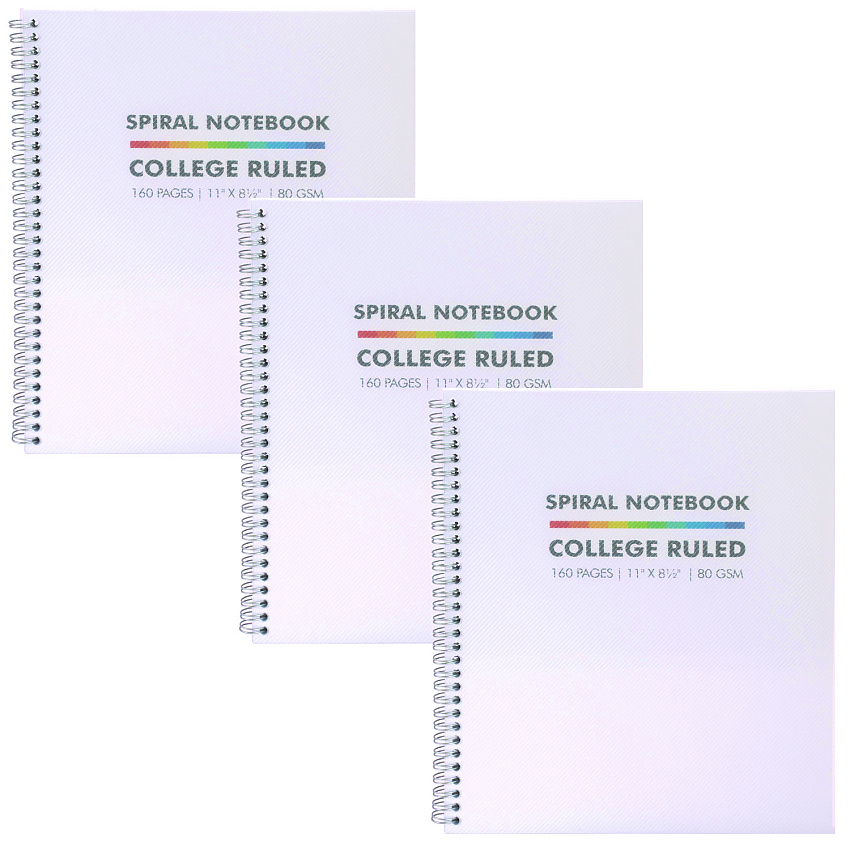 PUKKA PAD Letter Size Notebook, 1-Subject, Medium/College Rule, White Cover, (80) 11 x 8.5 Sheets, 3/Pack (9758BAS)